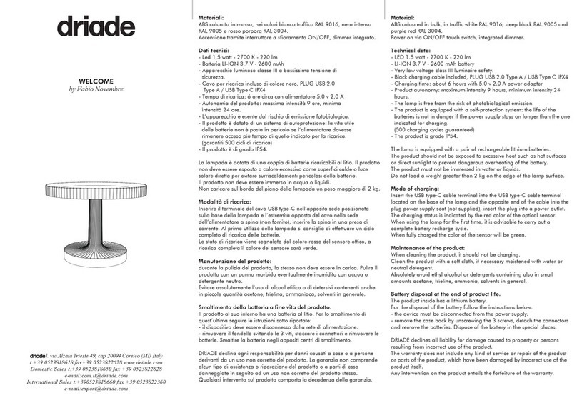 driade WELCOME D91114L648091 User manual