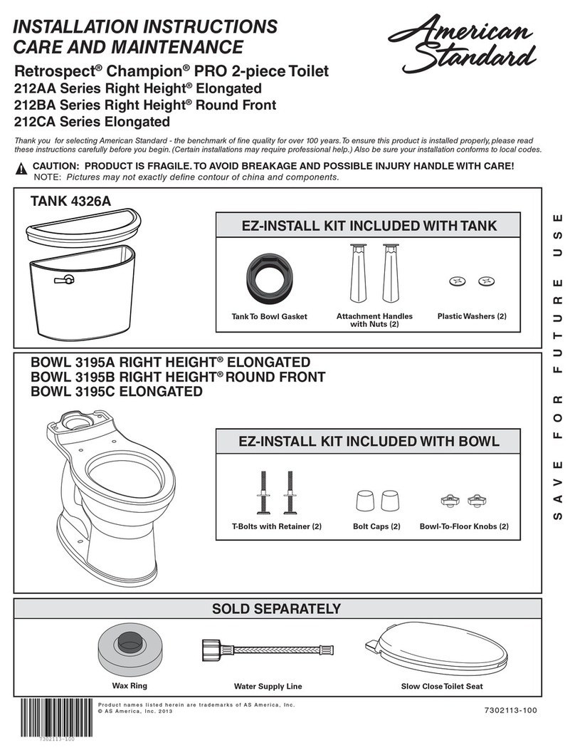 American Standard Retrospect Champion PRO 212CA Series INSTALLATION INSTRUCTIONS CARE AND MAINTENANCE