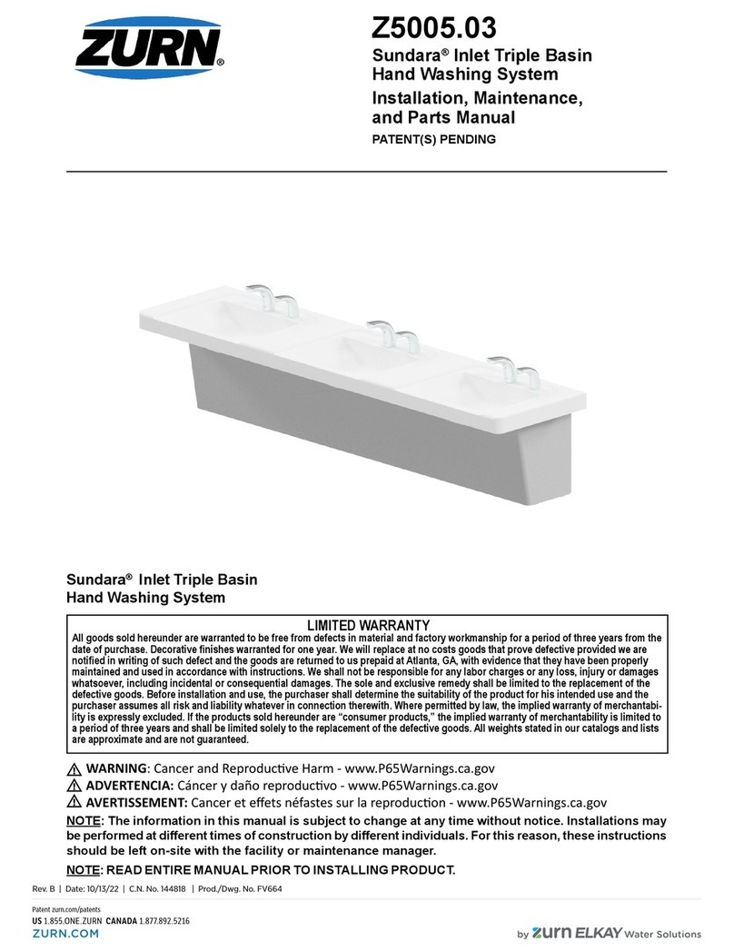 ZURN Sundara Z5005.03 Installation, Maintenance, and Parts Manual