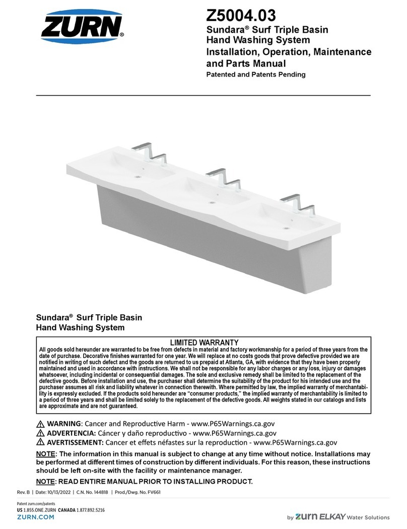 ZURN Sundara Z5004.03 Installation, operation, maintenance and parts manual