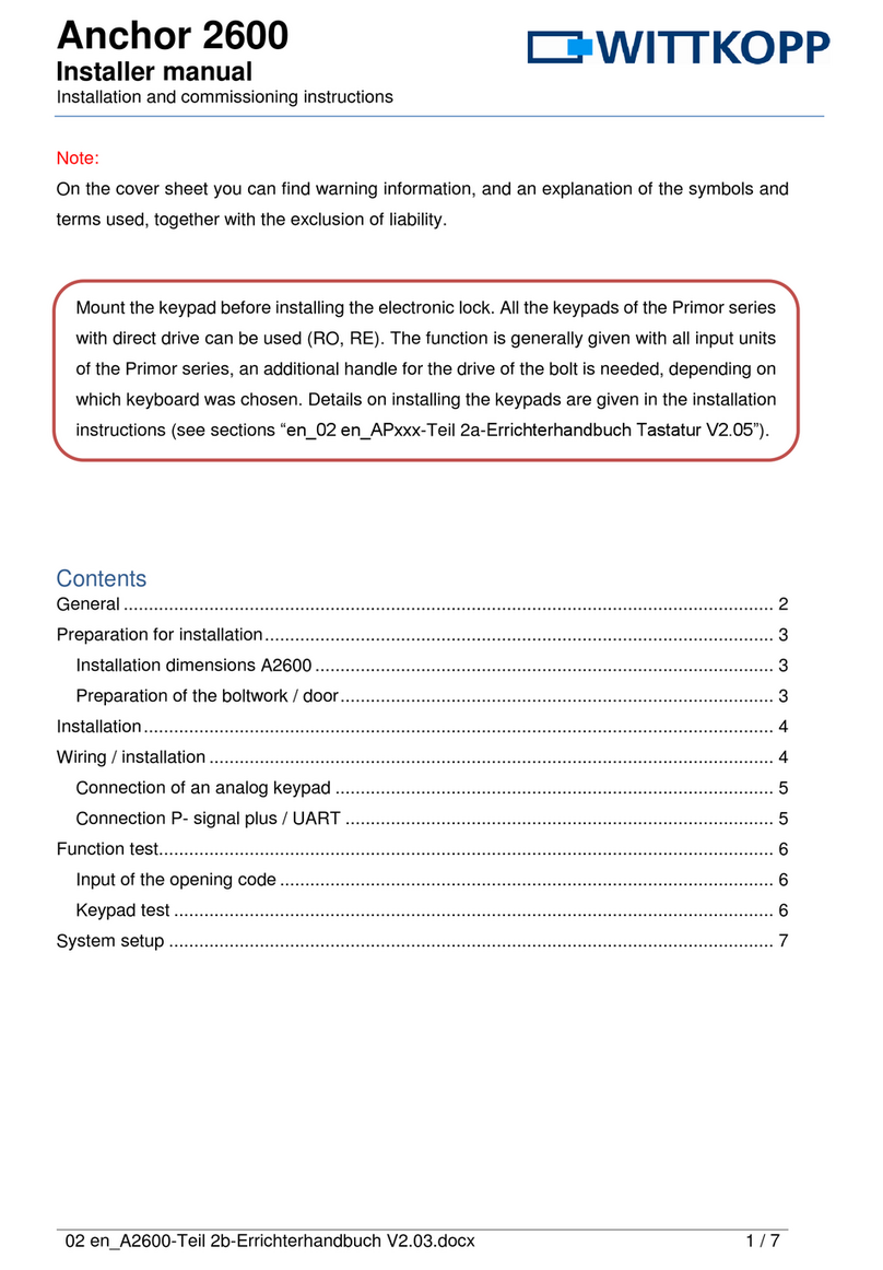 Wittkopp Anchor 2600 Installer manual