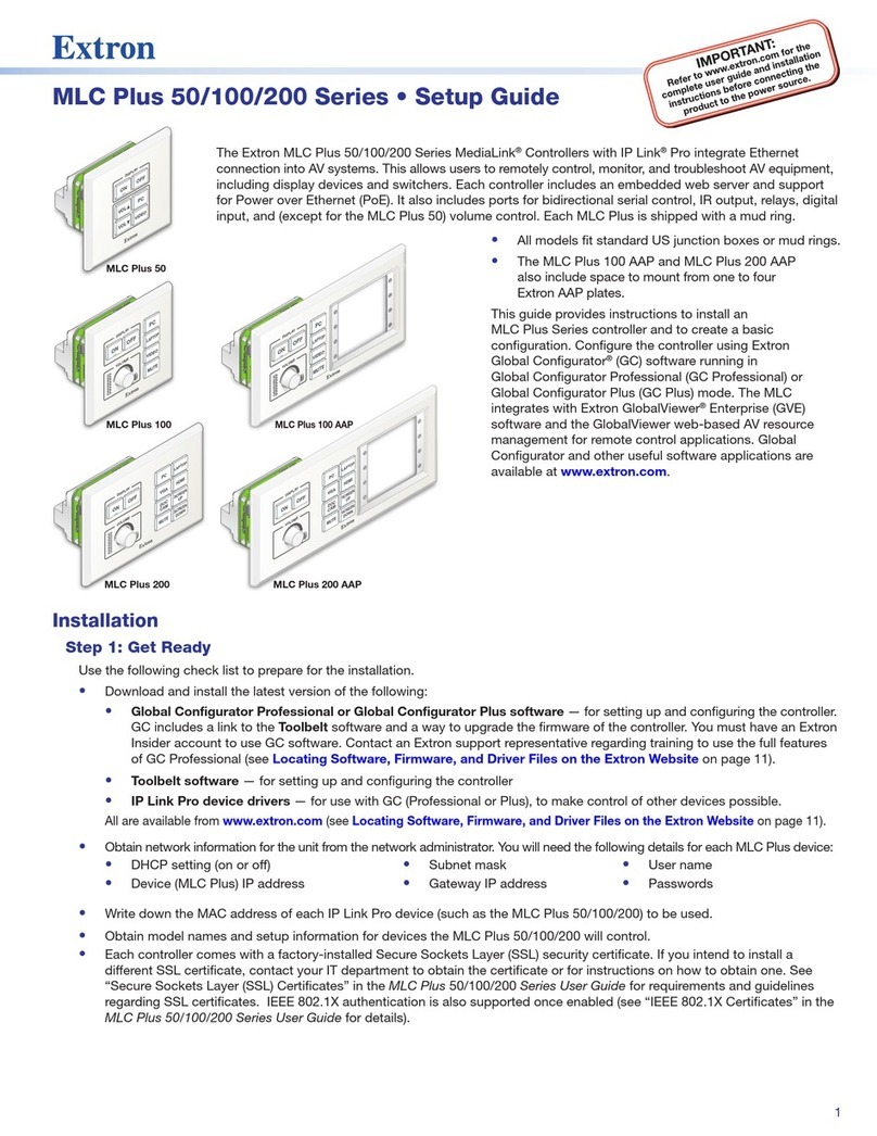 Extron electronics MediaLink MLC Plus 100 Setup guide