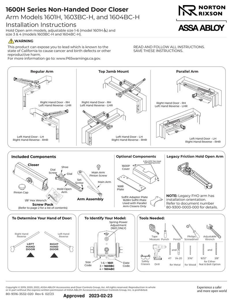 Assa Abloy NORTON RIXSON 1600H Series installation instructions
