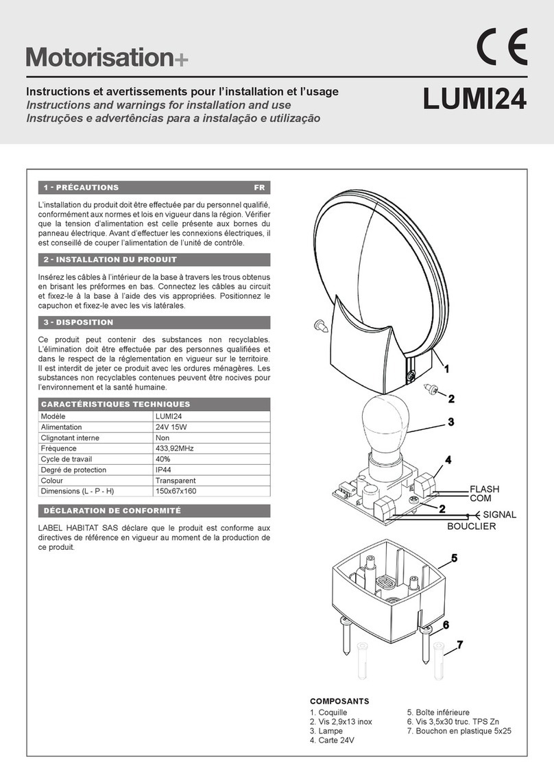Motorisation+ LUMI24 Instructions and warnings for installation and use