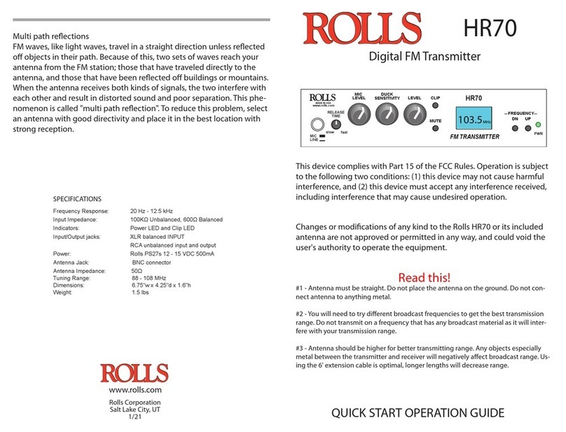 Rolls HR70 Quick start operation guide
