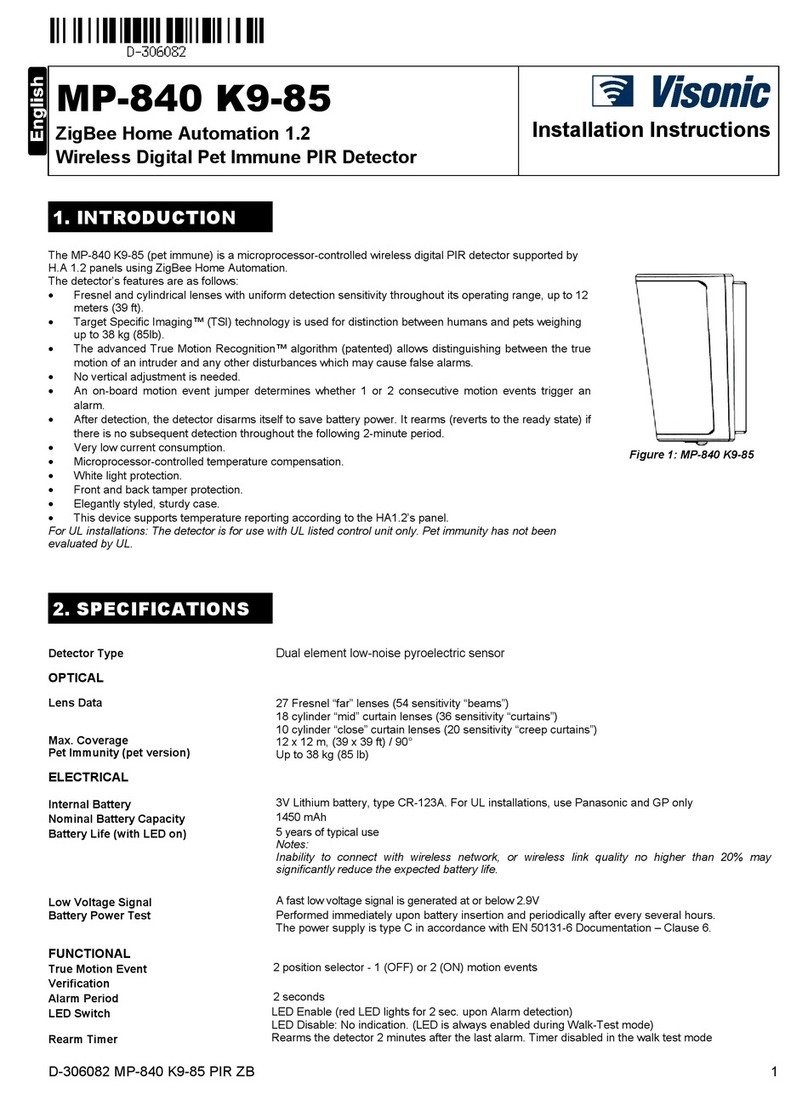 Visonic MP-840 K9-85 installation instructions