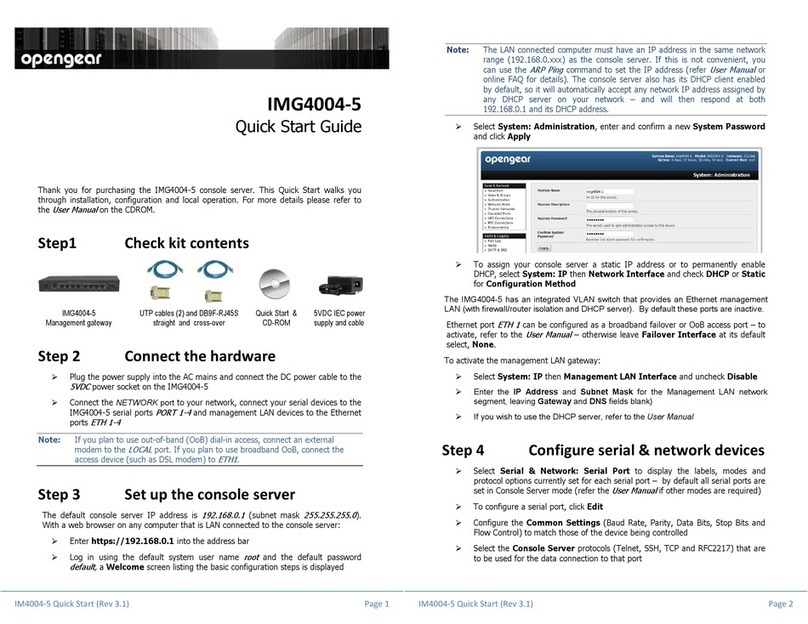 Opengear IMG4004-5 quick start guide