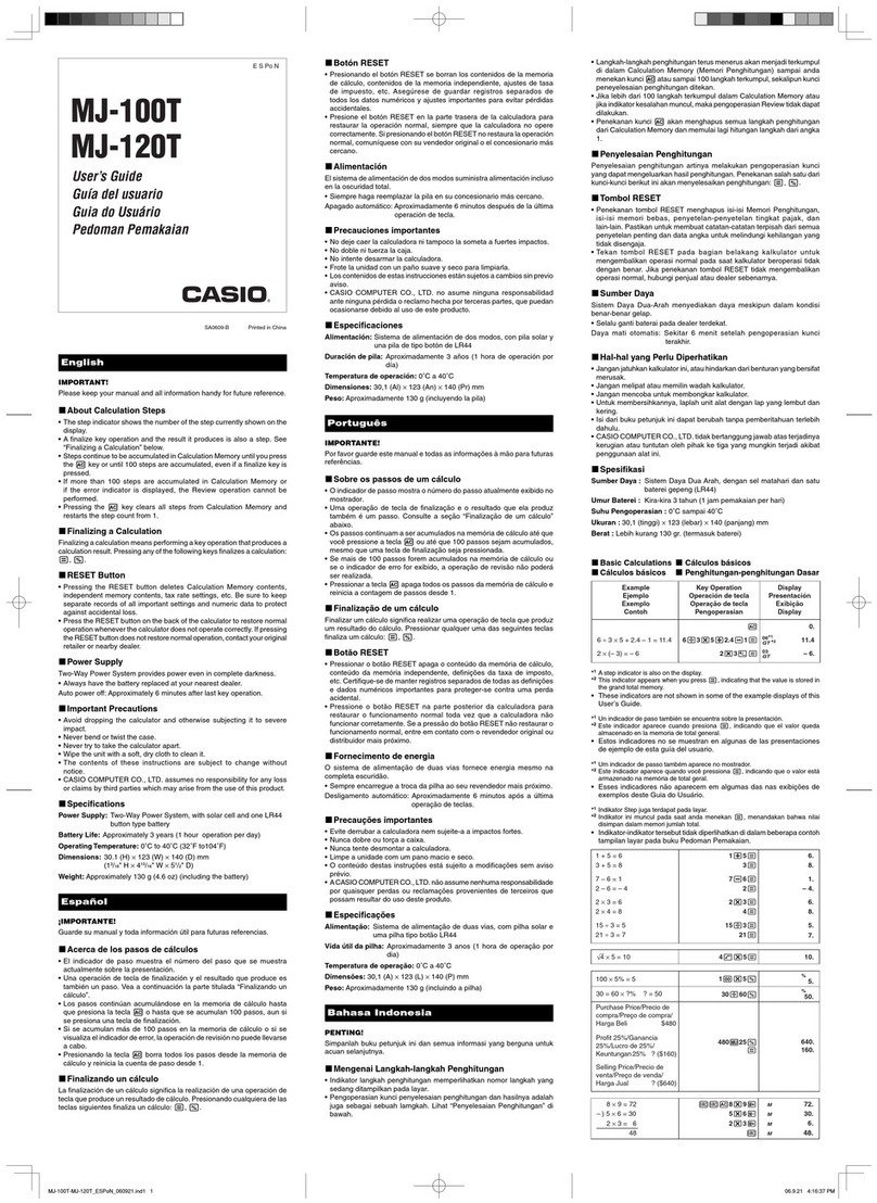 Casio MJ-100T User manual