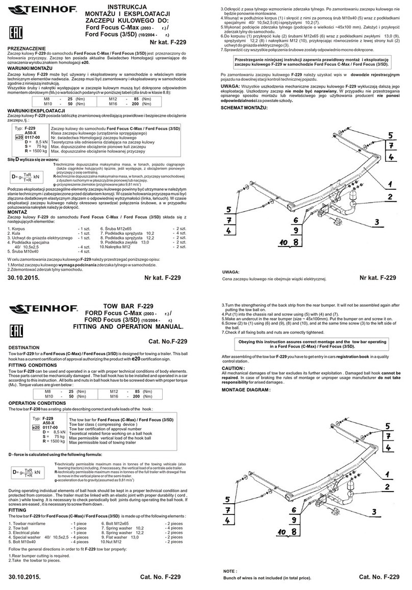 Steinhof F-229 FITTING AND OPERATION MANUAL