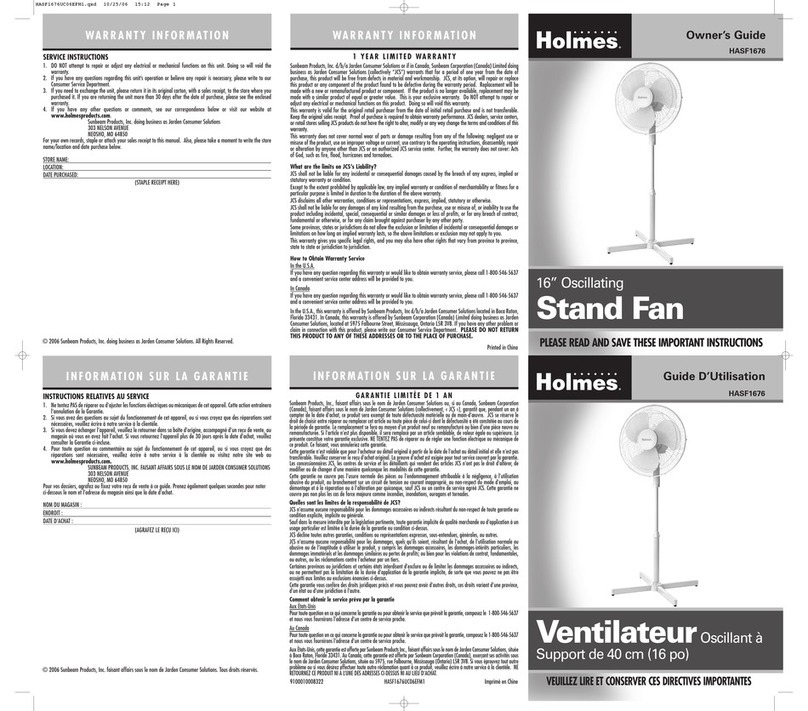 Holmes HASF1676 owner's guide