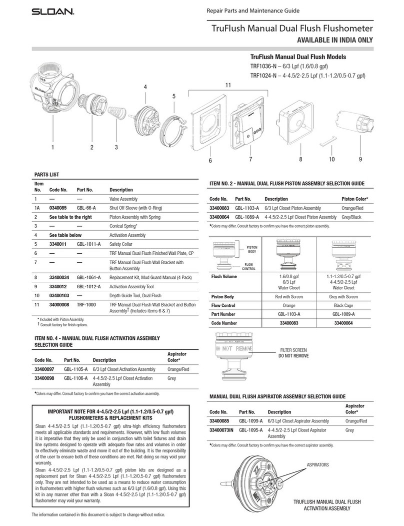 Sloan TruFlush TRF1036-N Repair Parts and Maintenance Guide Sloan TruFlush TRF1036-N Repair Parts and Maintenance Guide