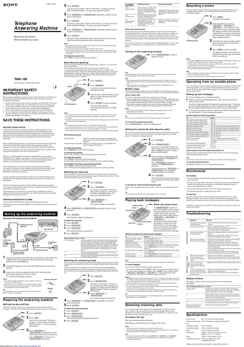Sony TAM -100 User manual