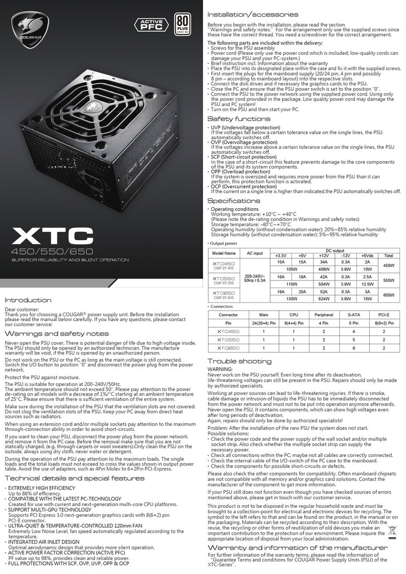 COUGAR XTC450 User manual