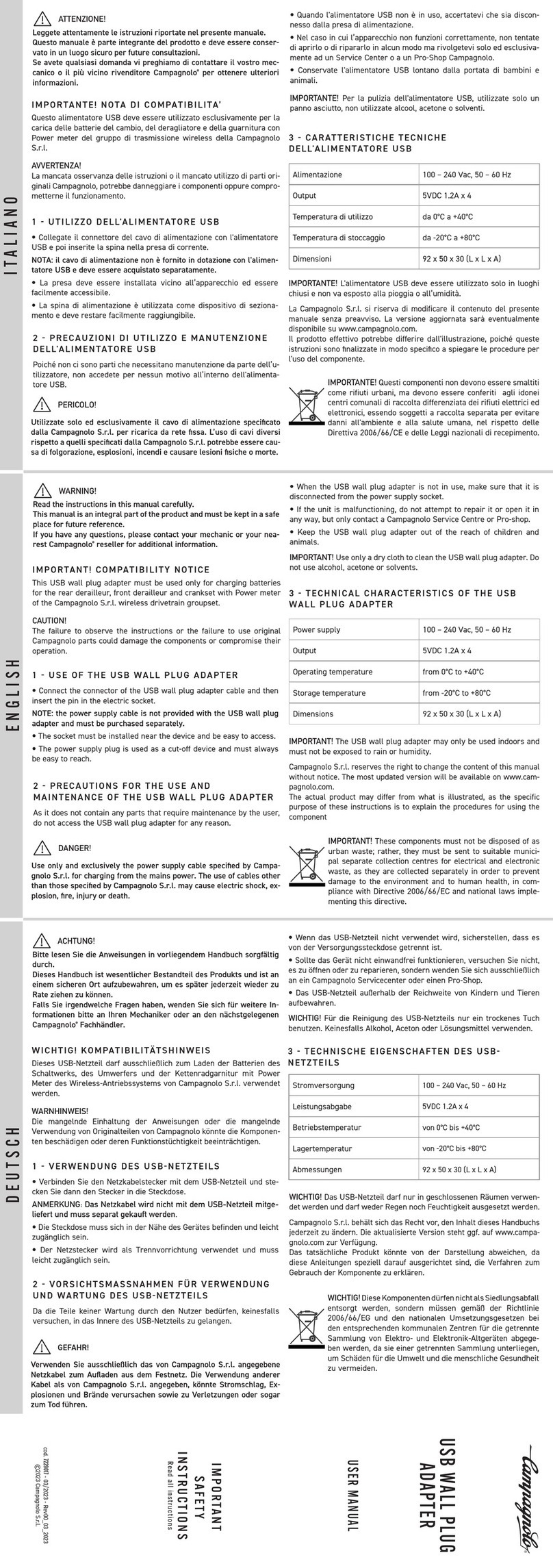 CAMPAGNOLO CCBSUPERRECORDWRLDB12S instruction manual