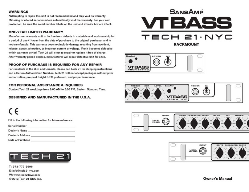 tech21 SansAmp VT BASS instruction manual
