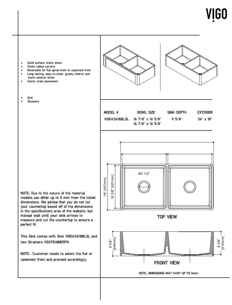 VIGO VGRA3618BLSL manual
