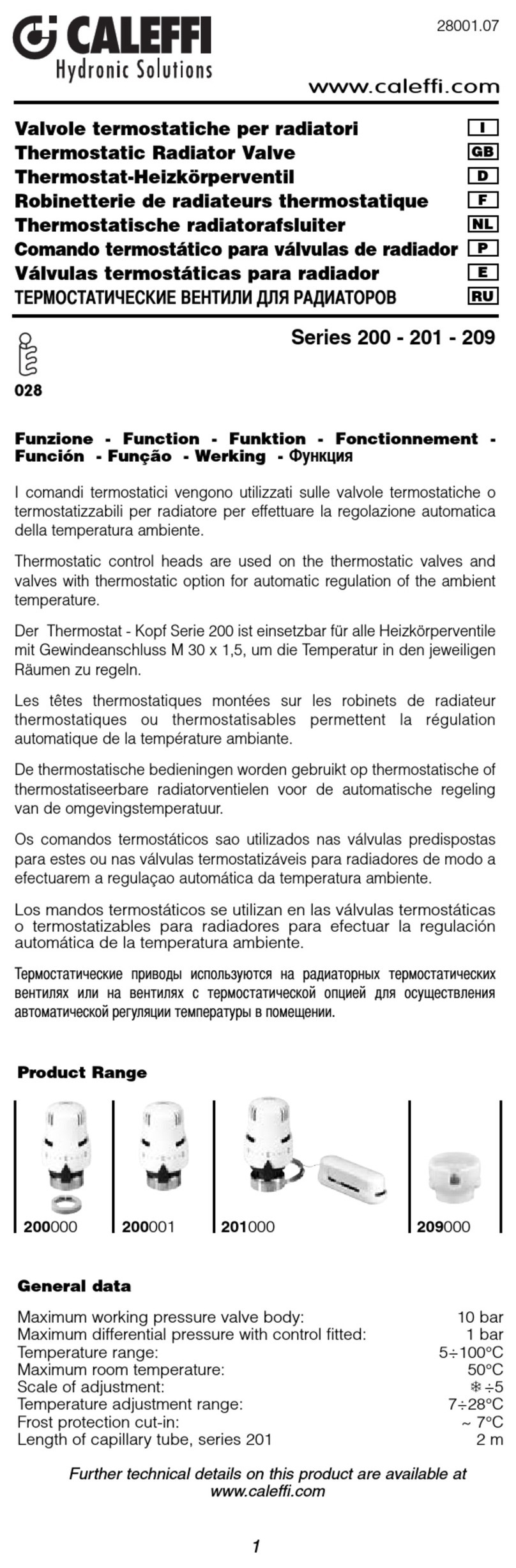CALEFFI 200 Series manual