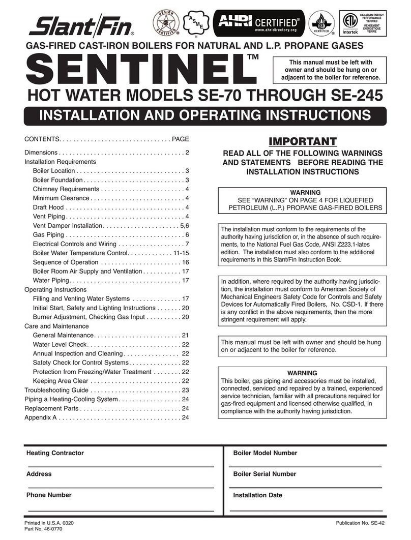 Slant/Fin SENTINEL SE-42 Installation and operating instructions Slant/Fin SENTINEL SE-42 Installation and operating instructions