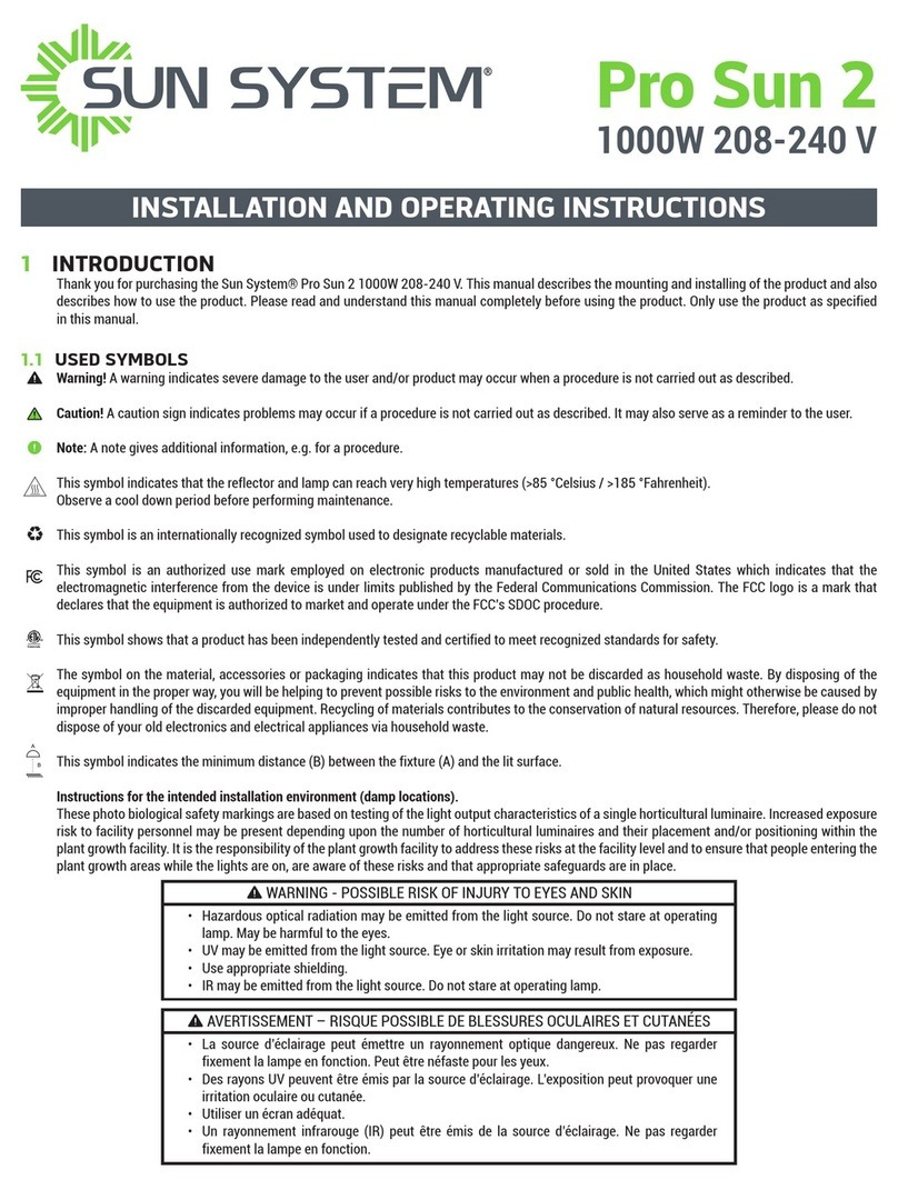 Sunsystem Pro Sun 2 1000W 208-240 V Installation and operating instructions Sunsystem Pro Sun 2 1000W 208-240 V Installation and operating instructions