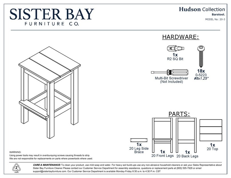 Sister Bay Hudson Barstool 20-3 User manual Sister Bay Hudson Barstool 20-3 User manual