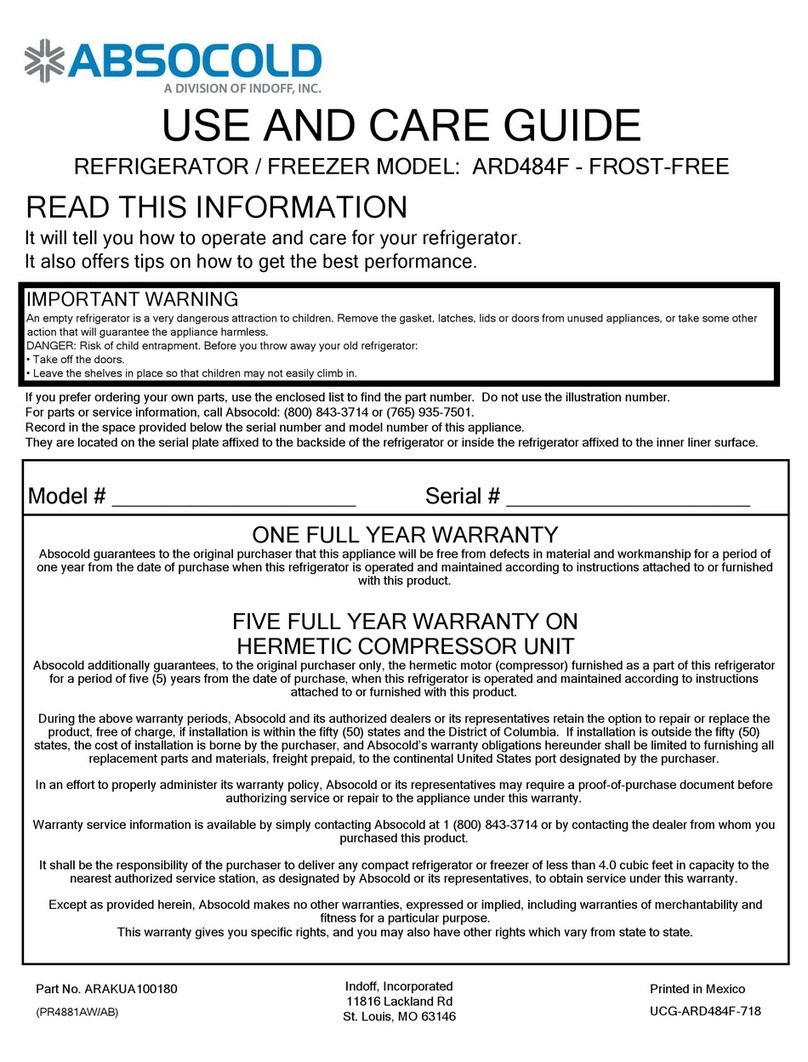 Indoff Absocold ARD484F Use and care guide