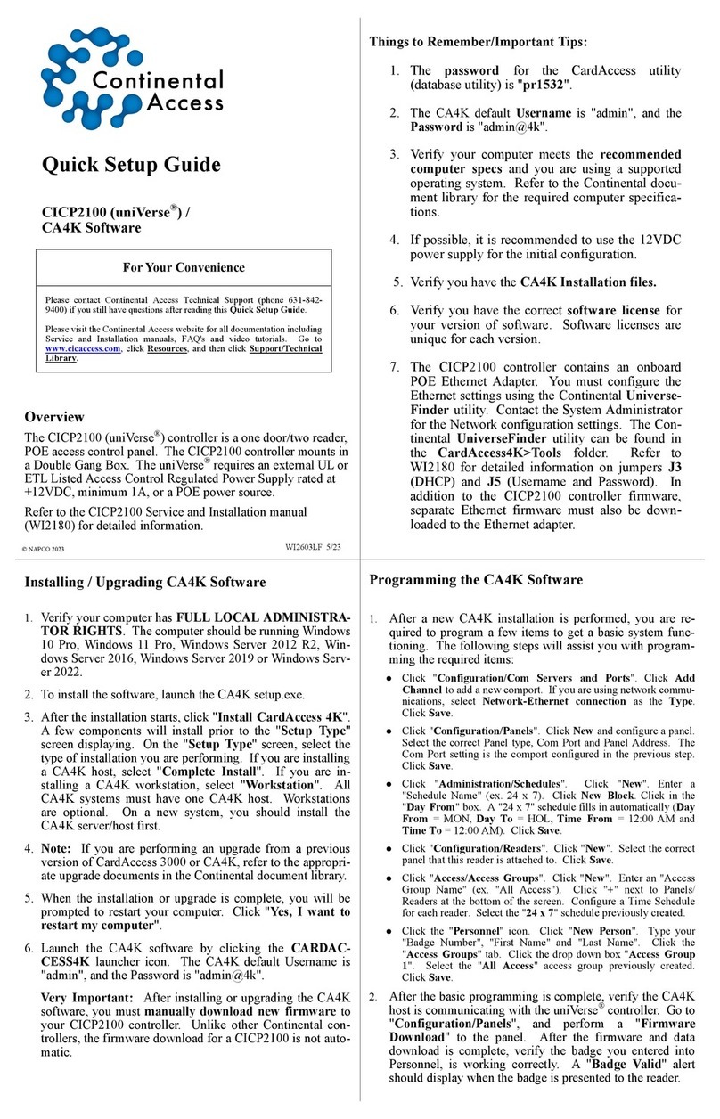 Continental Access uniVerse CICP2100 Quick setup guide