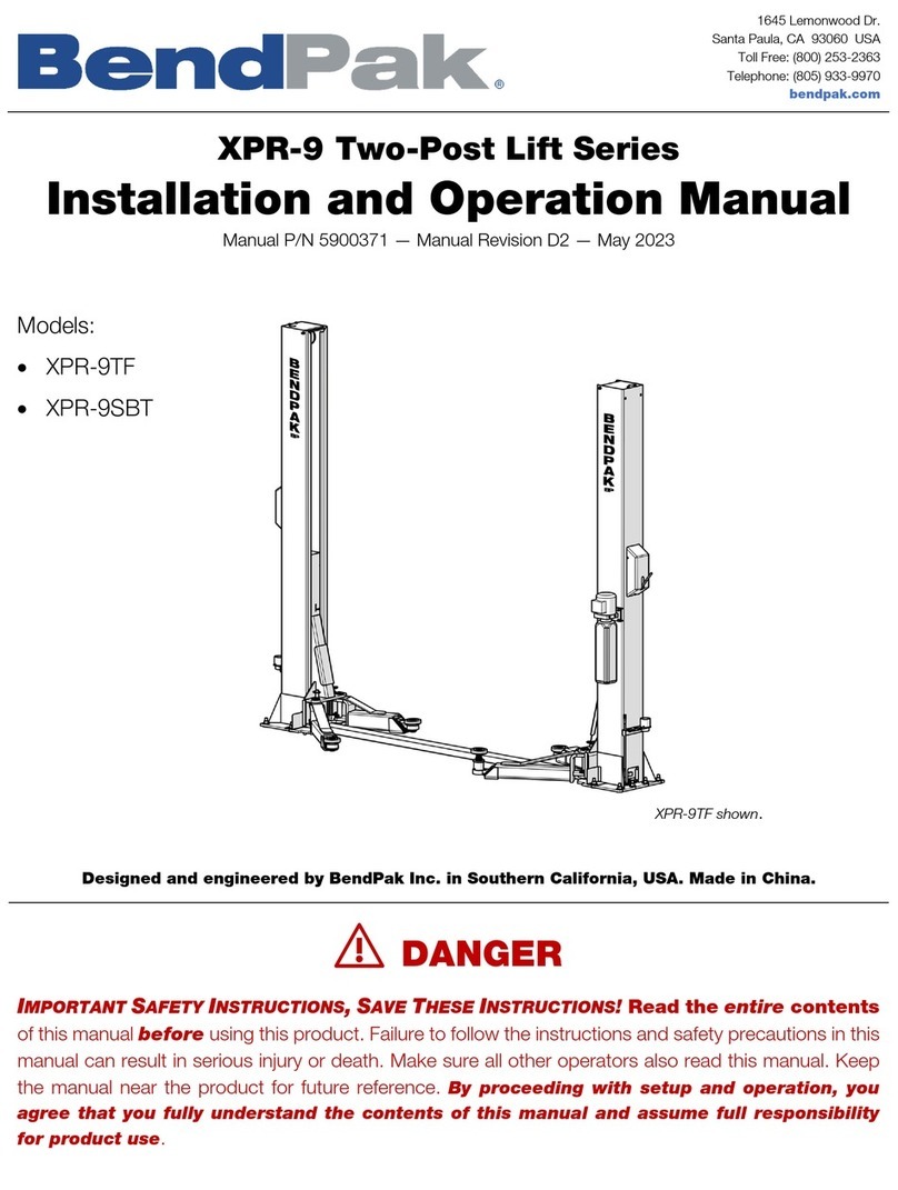 Bend-Pak XPR-9 Installation and operation manual