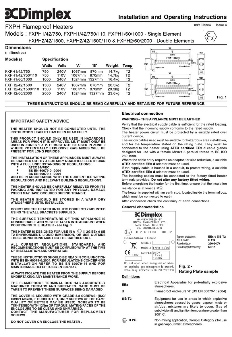Dimplex FXPH1/42/750 Installation and operating instructions
