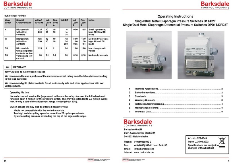 Barksdale D1T operating instructions