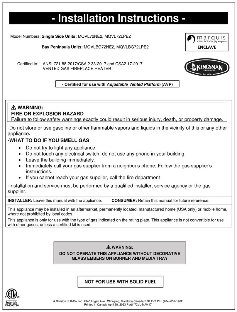 Kingsman Fireplaces Marquis MQVLBG72 installation instructions Kingsman Fireplaces Marquis MQVLBG72 installation instructions