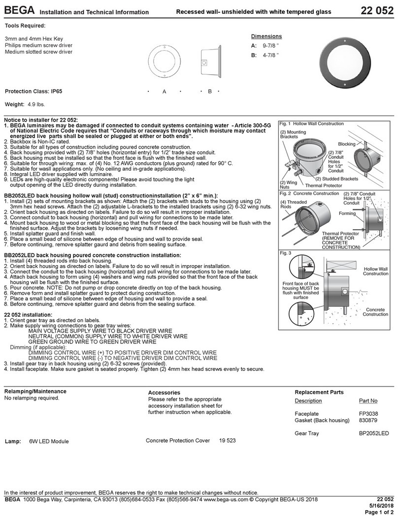 BEGA 22 052 Installation and technical information BEGA 22 052 Installation and technical information