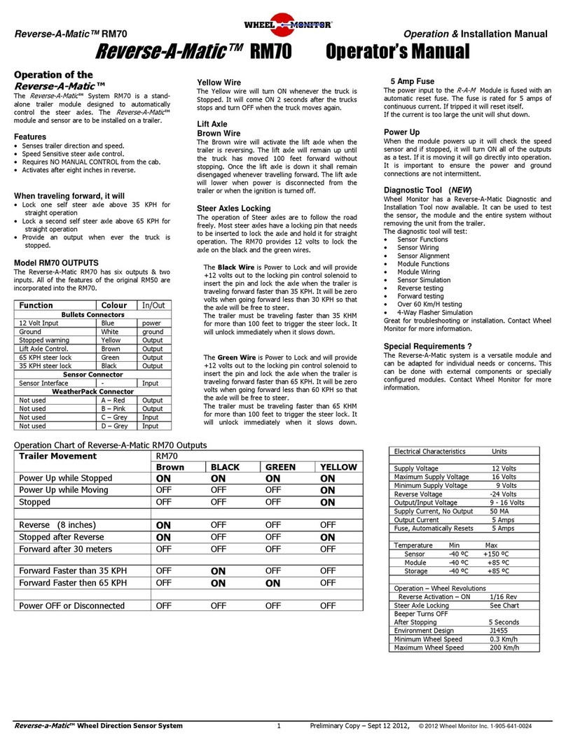 WHEEL MONITOR Reverse-A-Matic RM70 Operator's manual