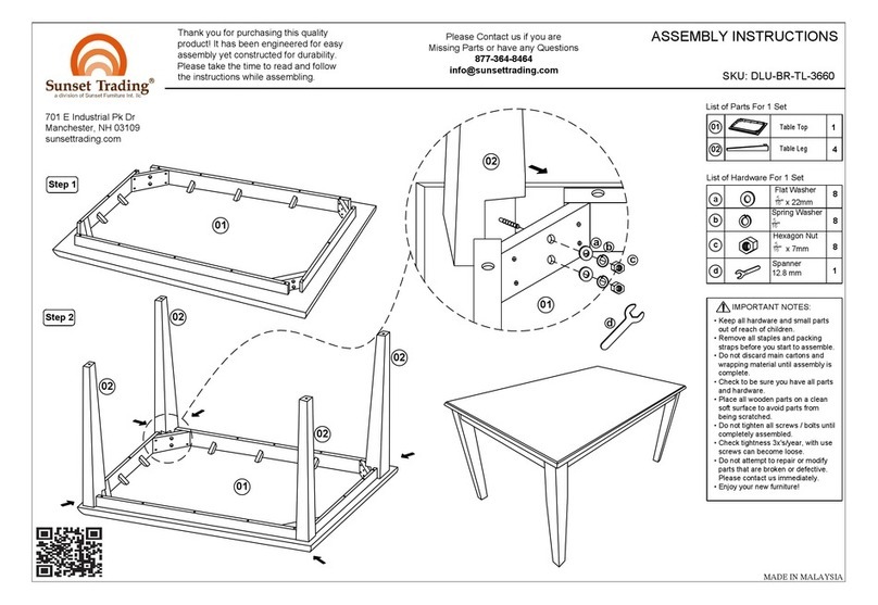 Sunset Furniture DLU-BR-BENCH-RTA Assembly instructions Sunset Furniture DLU-BR-BENCH-RTA Assembly instructions