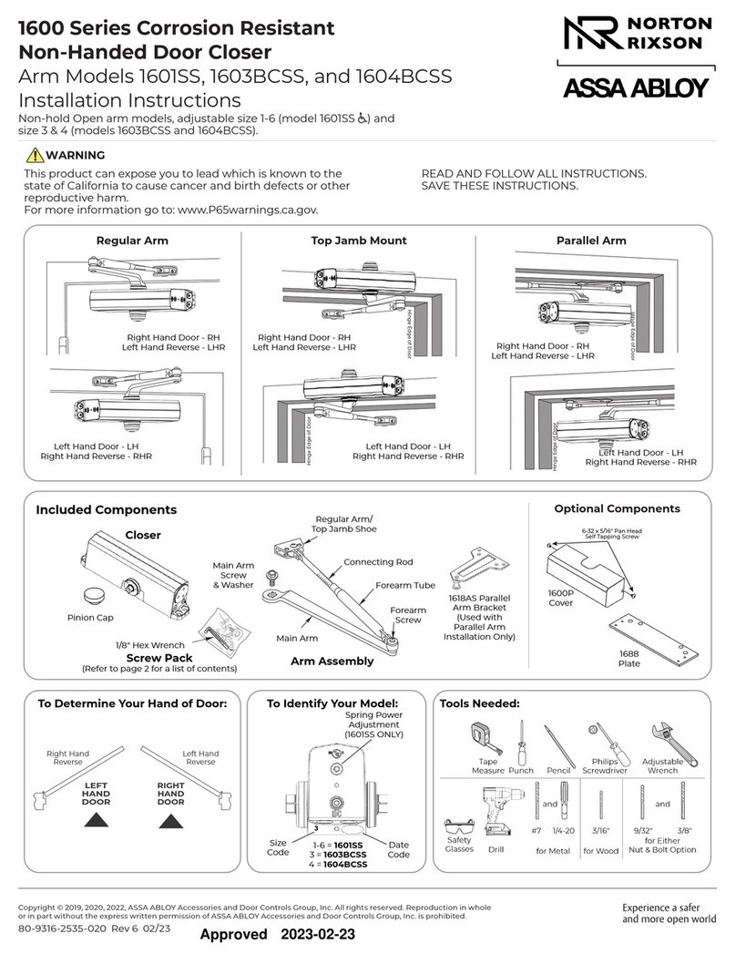 Assa Abloy NORTON RIXSON 1600 Series installation instructions Assa Abloy NORTON RIXSON 1600 Series installation instructions