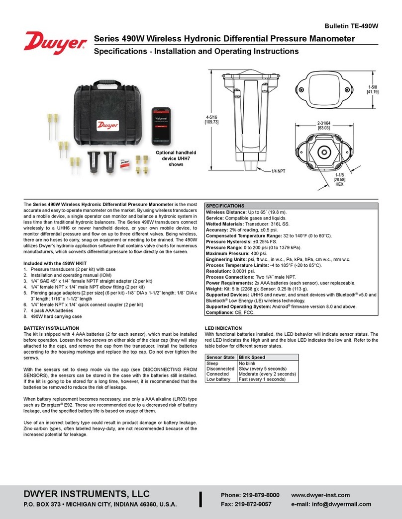 Dwyer Instruments 490W Series Installation and operating instructions