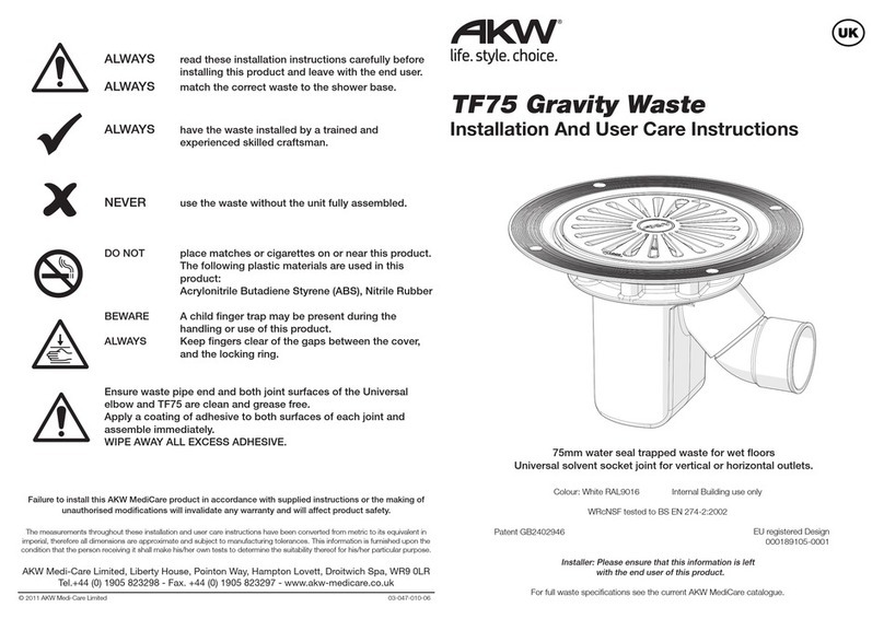 Akw TF75 Installation and user care instructions Akw TF75 Installation and user care instructions