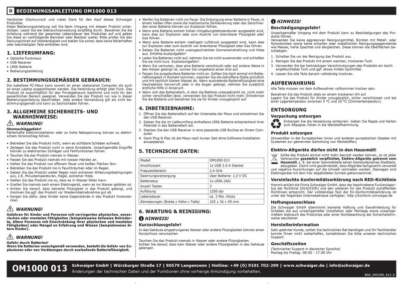 Schwaiger OM1000 013 user guide