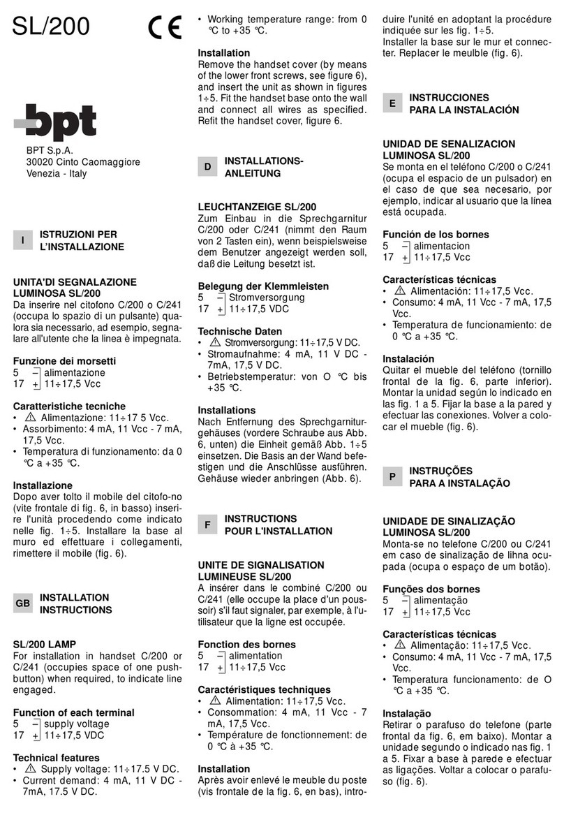 Bpt SL/200 User manual