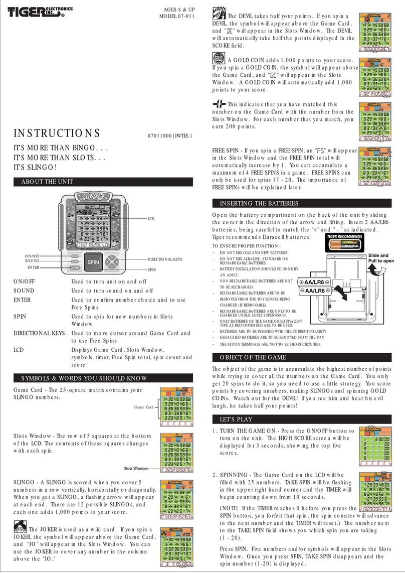 Tiger Electronics Slingo 07-011 User manual Tiger Electronics Slingo 07-011 User manual