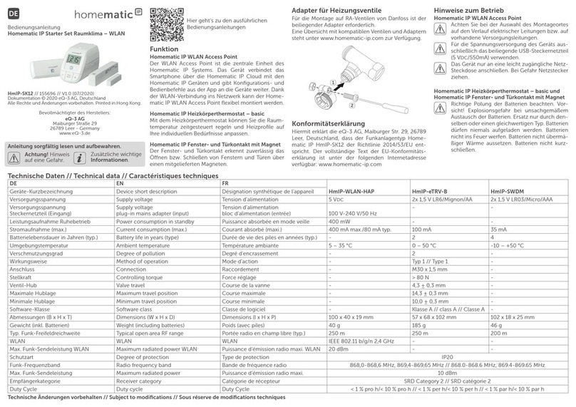 HomeMatic HmIP-WLAN-HAP operating manual