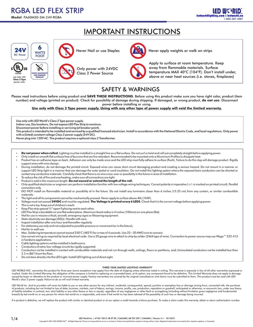 LED World FA60M50-5M-24V-RGBA Important instructions