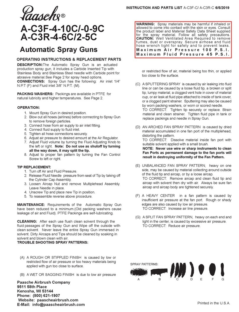 paasche A-C3F-4-10C Instructions and parts list
