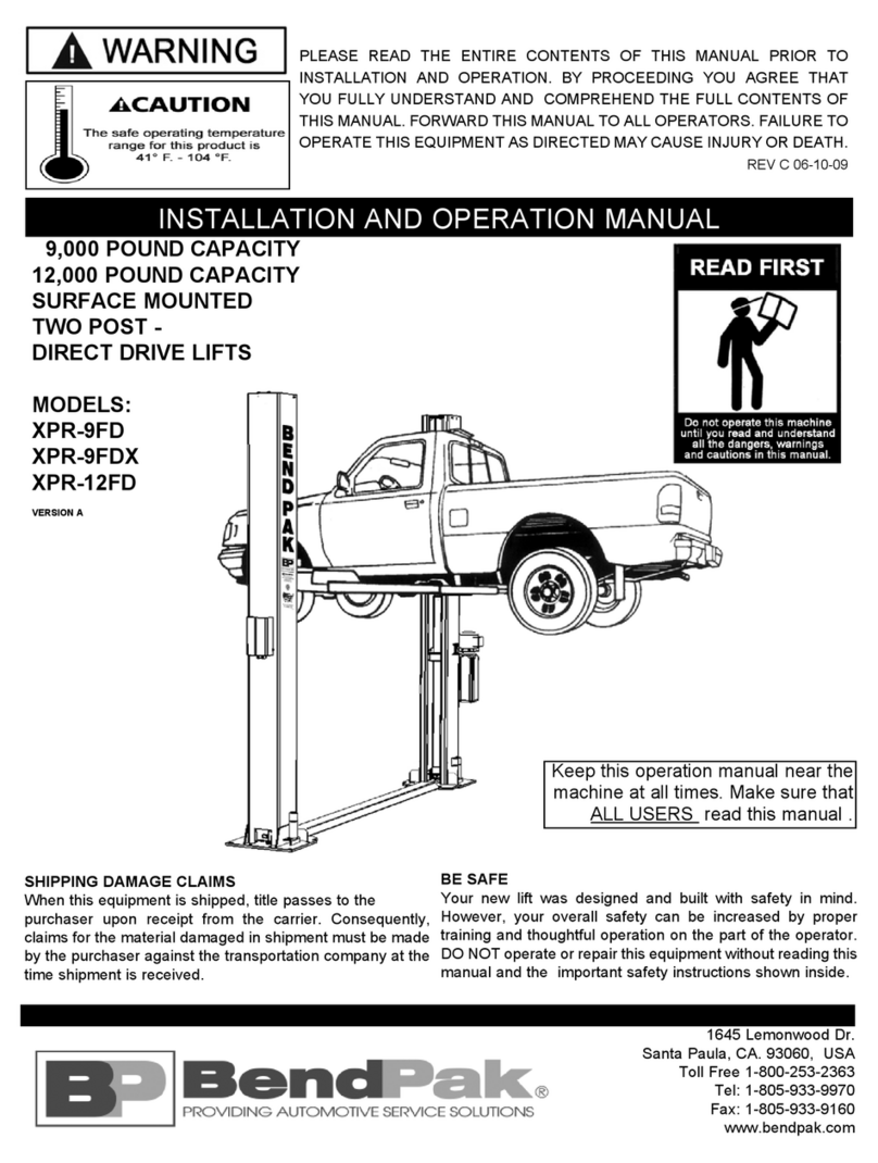 Bend-Pak XPR-9FD User manual