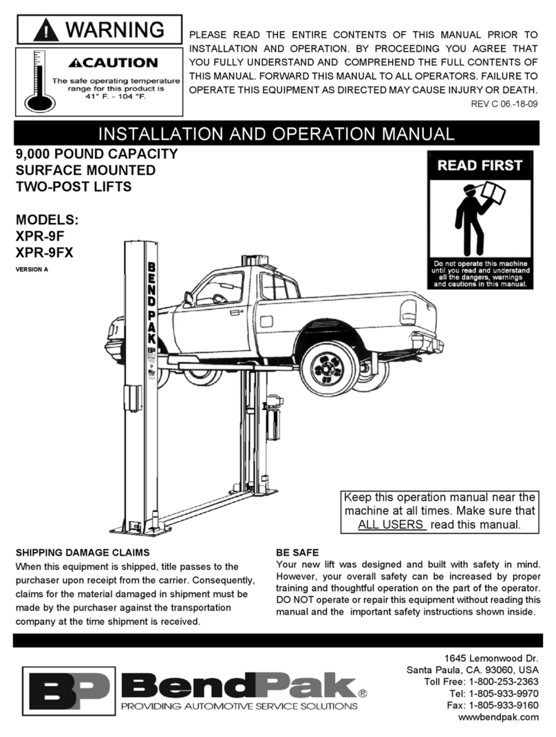 Bend-Pak XPR-9F User manual