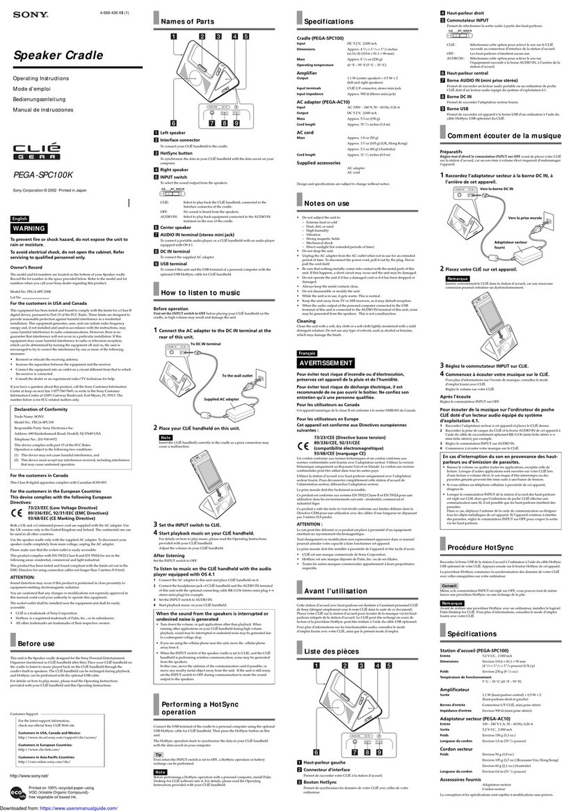 Sony Clie PEGA-SPC100K User manual