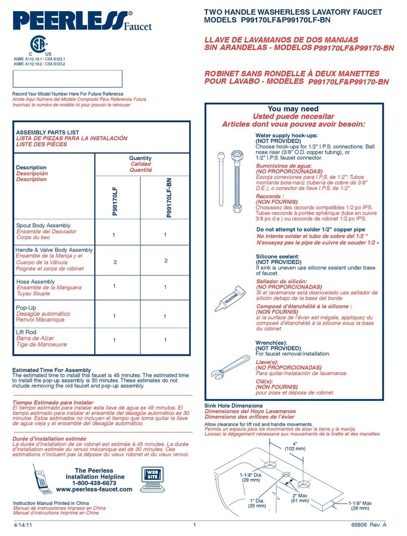 Peerless Faucet P99170LF quick start guide