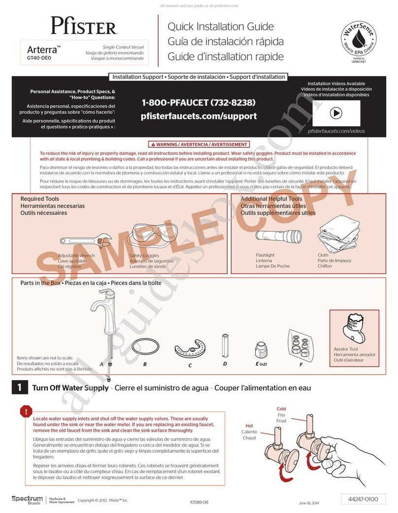 Spectrum Brands Pfister Arterra GT40-DE0 Quick installation guide Spectrum Brands Pfister Arterra GT40-DE0 Quick installation guide