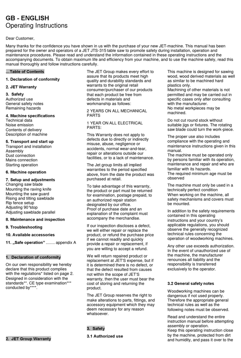 Jet JTS-315 operating instructions