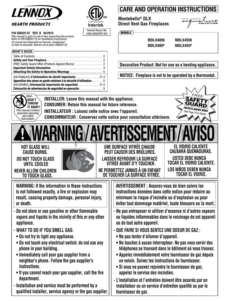 Lennox Montebello DLX Series Care and operation instructions