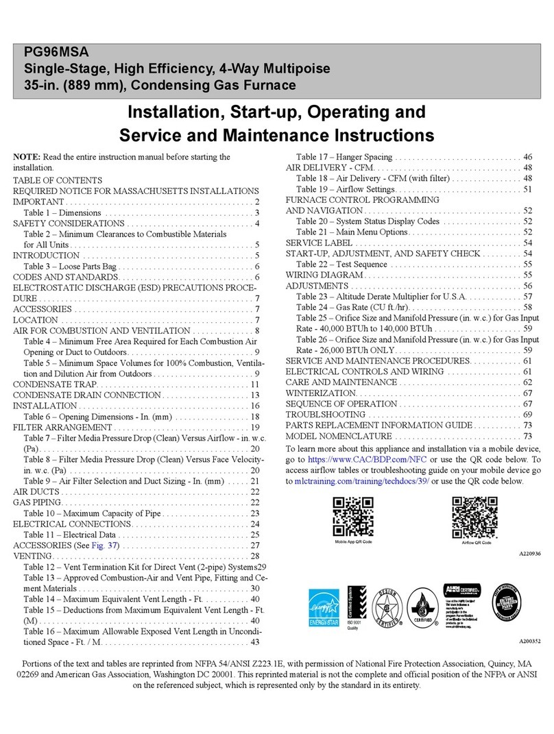 Carrier PG96MSA Installation, start-up, operating and service and maintenance instructions Carrier PG96MSA Installation, start-up, operating and service and maintenance instructions